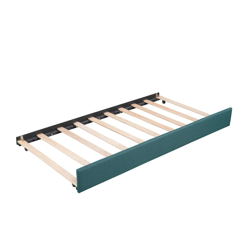 Lit de repos double en tissu avec lit gigogne et tiroir, vert