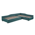 Lit de repos double en tissu avec lit gigogne et tiroir, vert