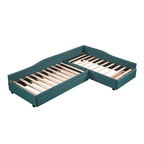 Lit de repos double en tissu avec lit gigogne et tiroir, vert