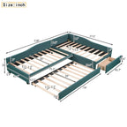 Lit de repos double en tissu avec lit gigogne et tiroir, vert