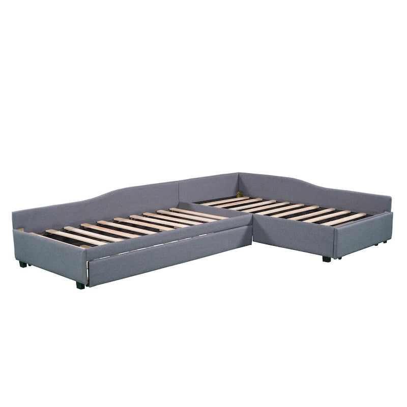 Lit de repos double en tissu avec lit gigogne et tiroir, vert