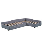 Lit de repos double en tissu avec lit gigogne et tiroir, vert