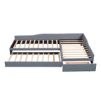 Lit de repos double en tissu avec lit gigogne et tiroir, vert