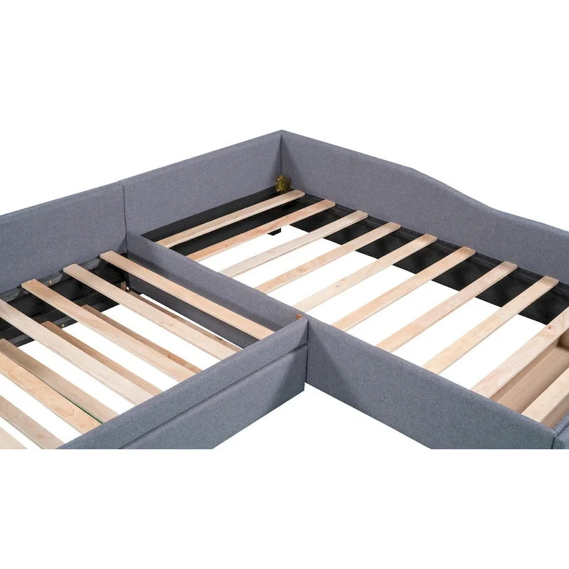 Lit de repos double en tissu avec lit gigogne et tiroir, vert