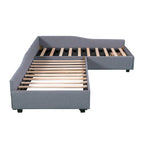 Lit de repos double en tissu avec lit gigogne et tiroir, vert