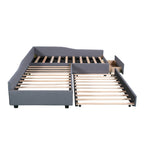 Lit de repos double en tissu avec lit gigogne et tiroir, vert