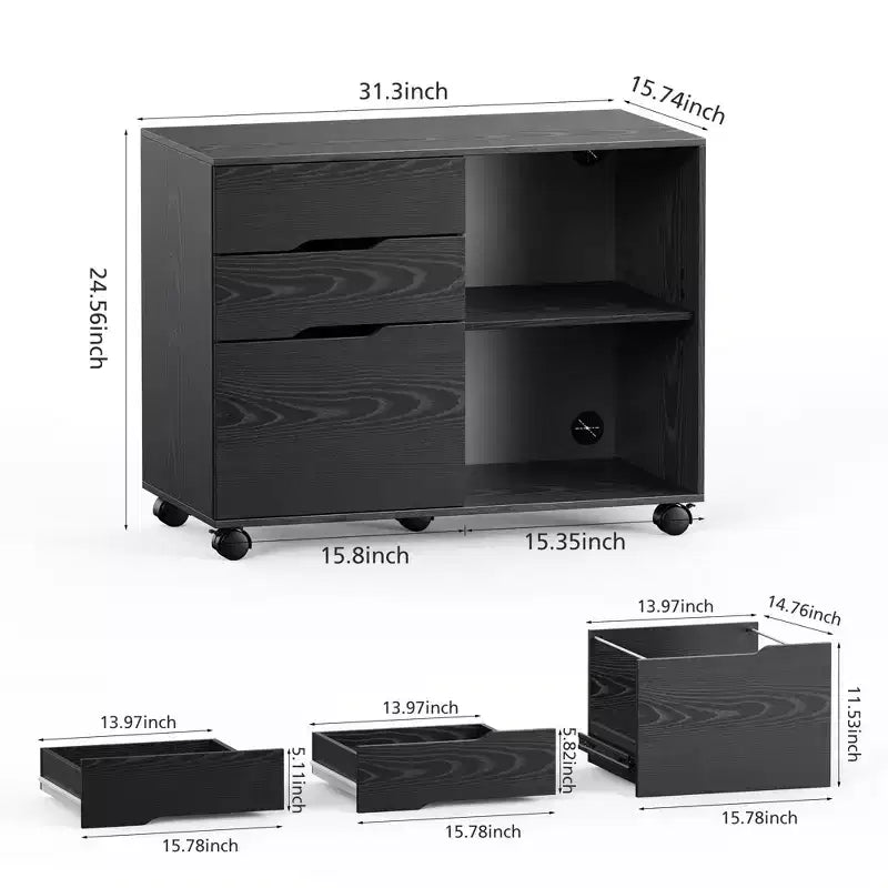 JIONJOY Meuble Classeur Mobile à 3 Tiroirs de 80 cm de Large
