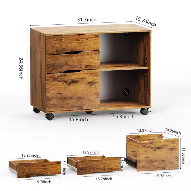 JIONJOY Meuble Classeur Mobile à 3 Tiroirs de 80 cm de Large