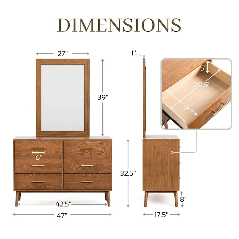 Belle chambre à coucher complète de 6 pièces en noyer à profil bas de style Mid-century (lit queen)