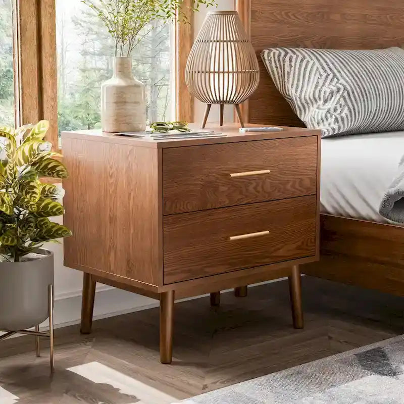 Belle chambre à coucher complète de 6 pièces en noyer à profil bas de style Mid-century (lit queen)