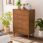 Belle chambre à coucher complète de 6 pièces en noyer à profil bas de style Mid-century (lit queen)