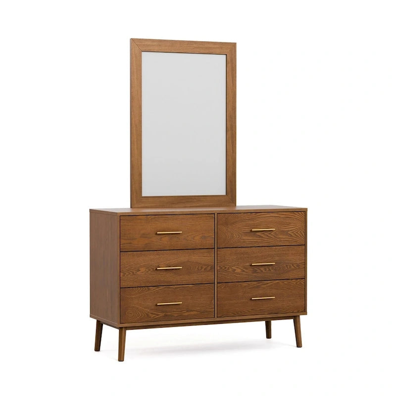 Belle chambre à coucher complète de 6 pièces en noyer à profil bas de style Mid-century (lit queen)