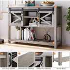 Table d'entrée de ferme Whizmax avec portes coulissantes de grange, table de canapé avec rangement et étagère ouverte, tables consoles pour entrée, couloir