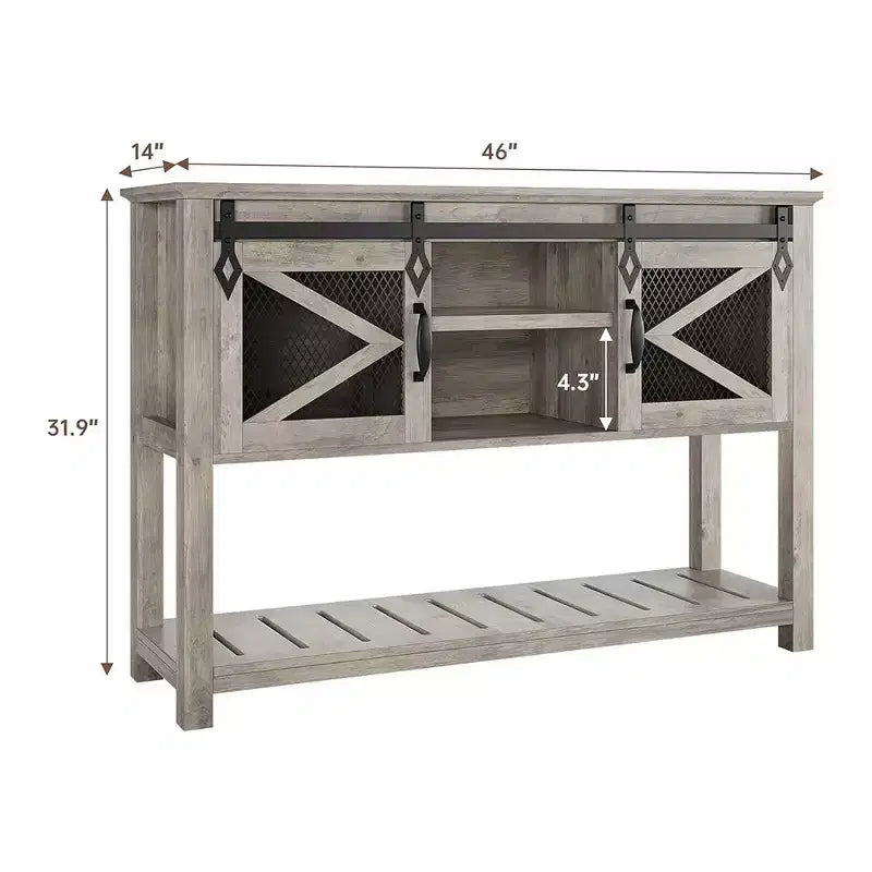 Table d'entrée de ferme Whizmax avec portes coulissantes de grange, table de canapé avec rangement et étagère ouverte, tables consoles pour entrée, couloir