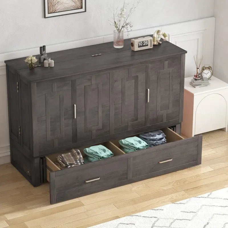Lit escamotable moderne Mixoy avec matelas, tiroir de rangement, station de recharge