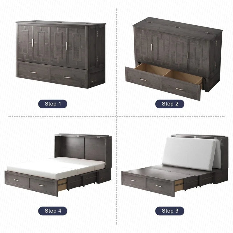 Lit escamotable moderne Mixoy avec matelas, tiroir de rangement, station de recharge