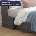 Lit escamotable moderne Mixoy avec matelas, tiroir de rangement, station de recharge