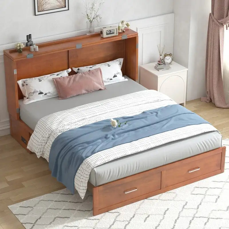 Lit escamotable moderne Mixoy avec matelas, tiroir de rangement, station de recharge