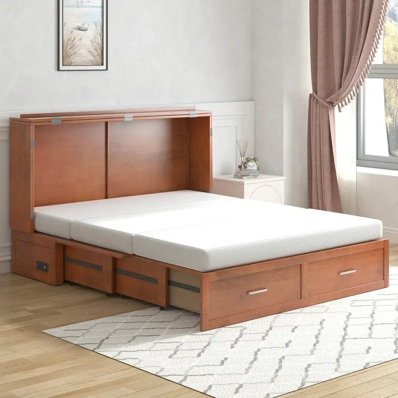 Lit escamotable moderne Mixoy avec matelas, tiroir de rangement, station de recharge