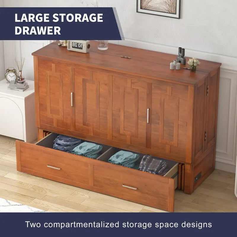 Lit escamotable moderne Mixoy avec matelas, tiroir de rangement, station de recharge