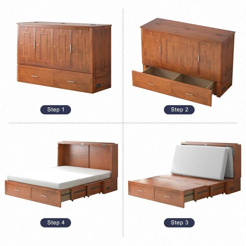 Lit escamotable moderne Mixoy avec matelas, tiroir de rangement, station de recharge
