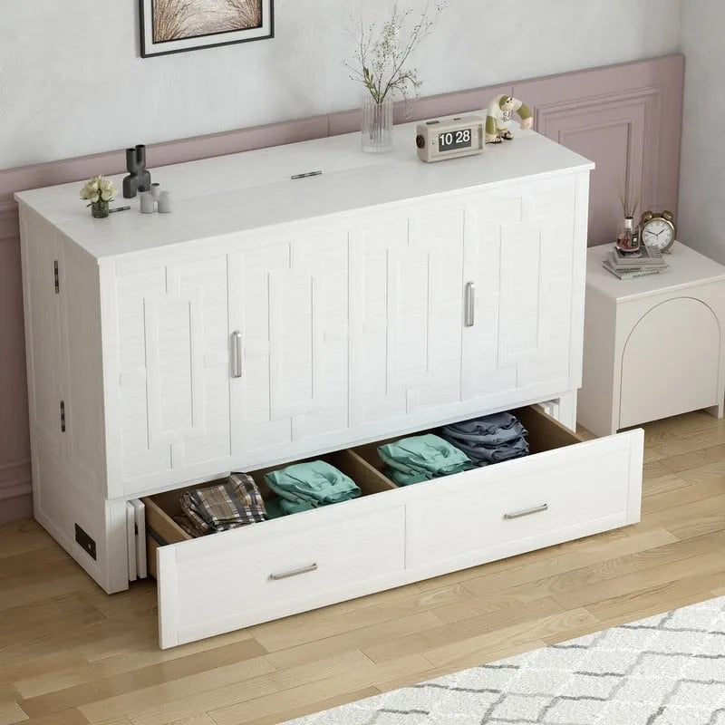 Lit escamotable moderne Mixoy avec matelas, tiroir de rangement, station de recharge