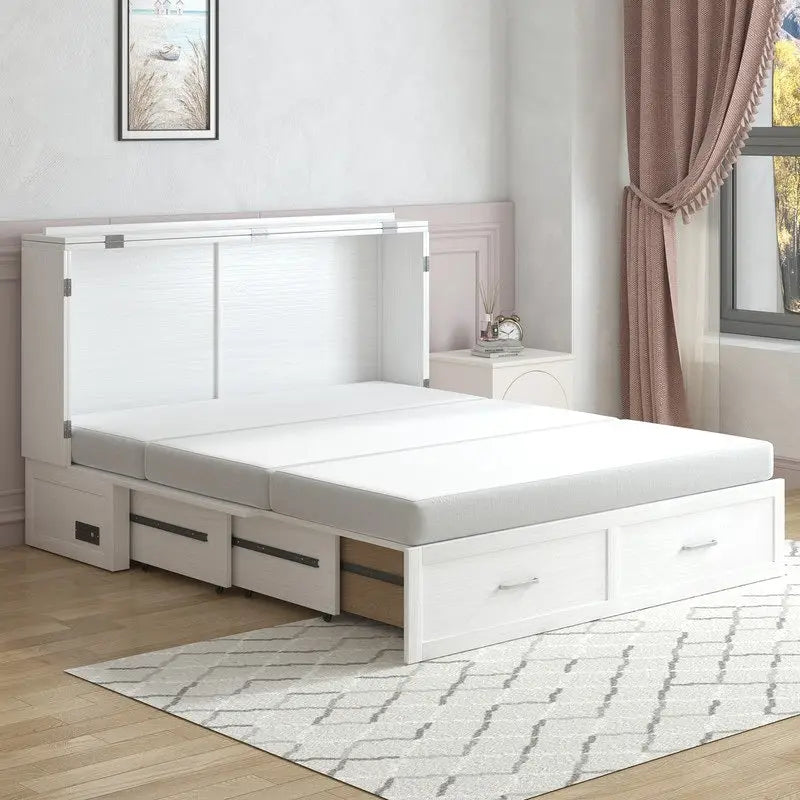 Lit escamotable moderne Mixoy avec matelas, tiroir de rangement, station de recharge