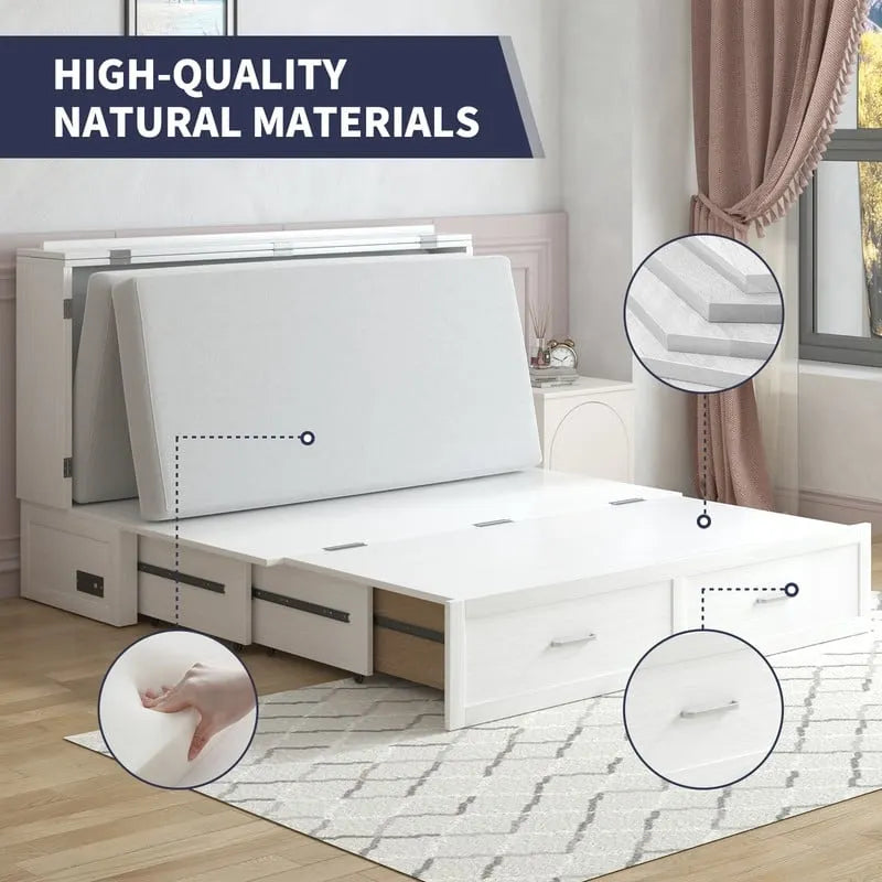 Lit escamotable moderne Mixoy avec matelas, tiroir de rangement, station de recharge