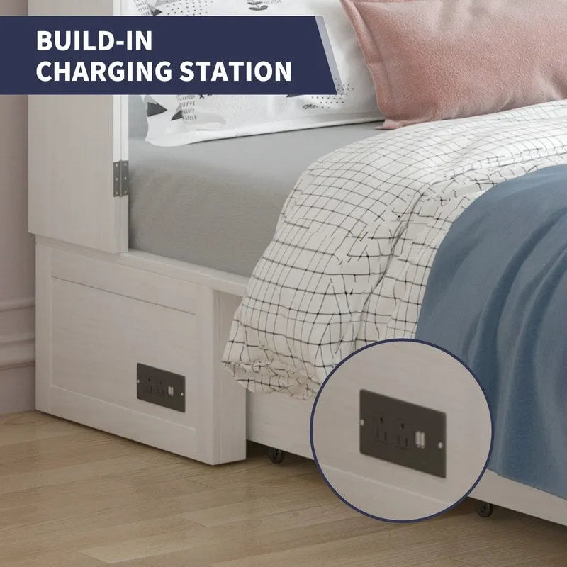 Lit escamotable moderne Mixoy avec matelas, tiroir de rangement, station de recharge