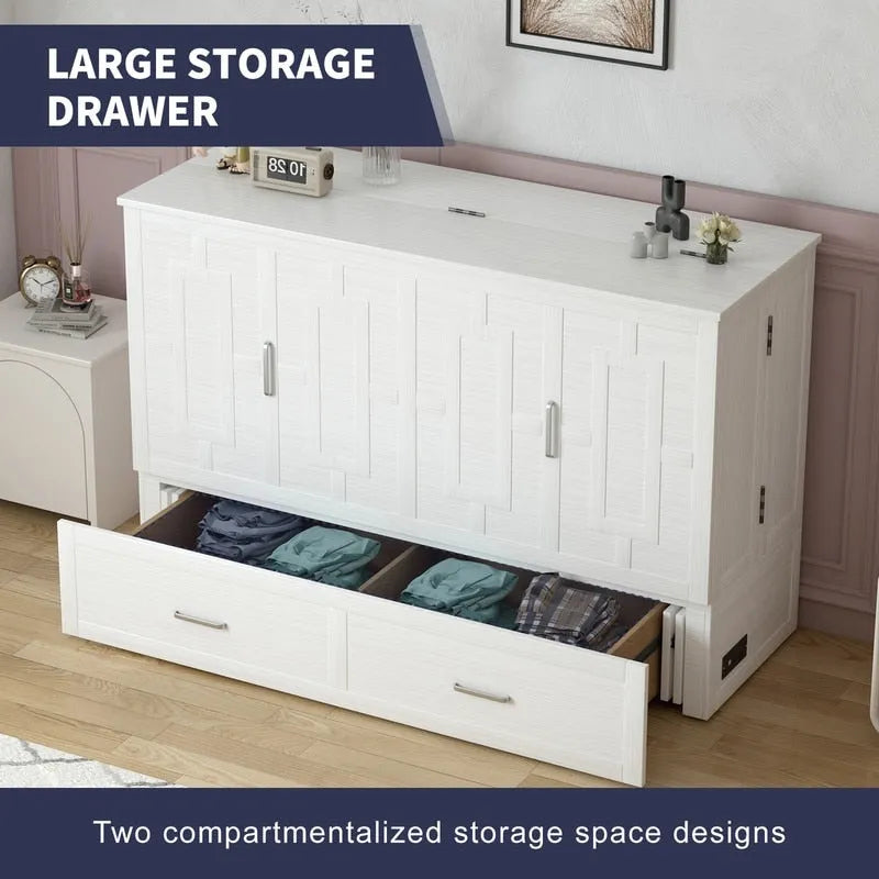 Lit escamotable moderne Mixoy avec matelas, tiroir de rangement, station de recharge