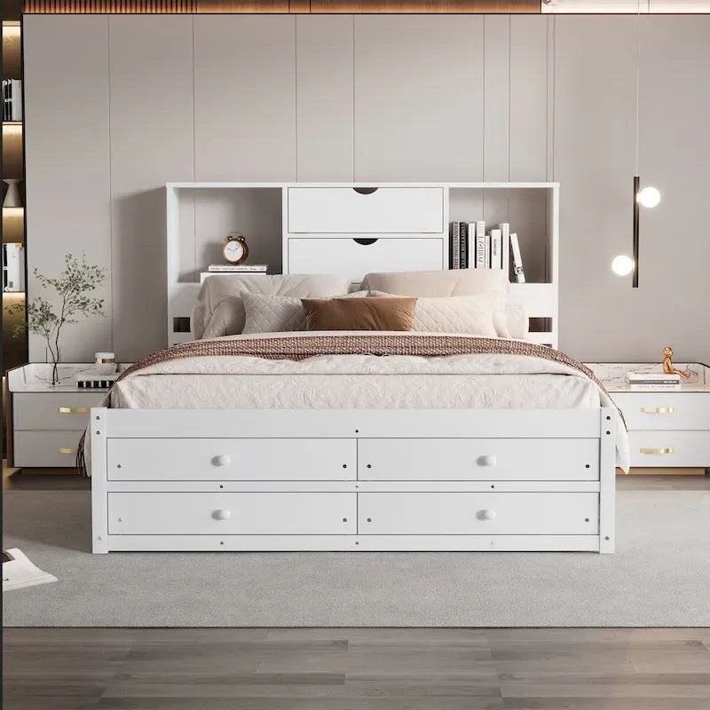 Lit plateforme queen avec tête de lit de rangement