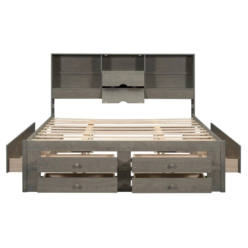 Lit plateforme queen avec tête de lit de rangement