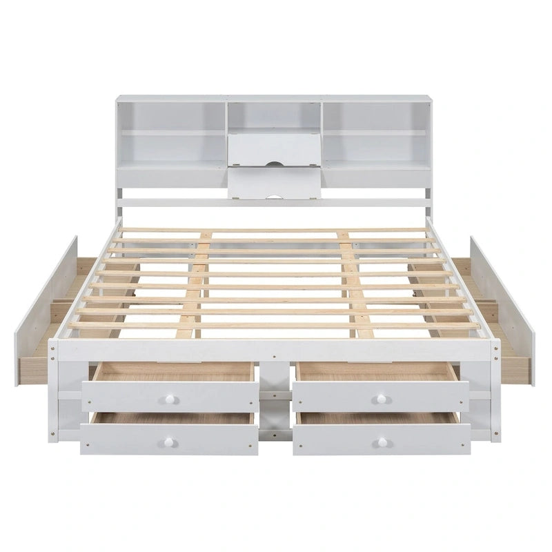 Lit plateforme queen avec tête de lit de rangement