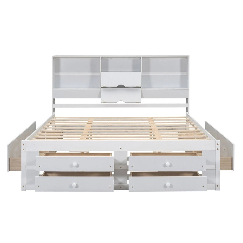 Lit plateforme queen avec tête de lit de rangement