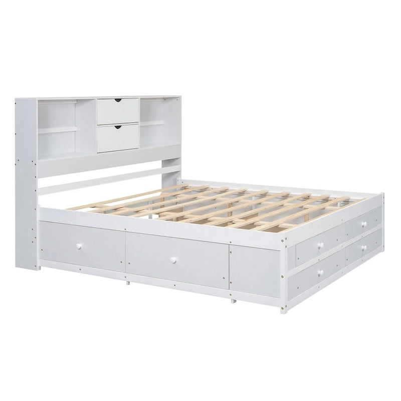 Lit plateforme queen avec tête de lit de rangement