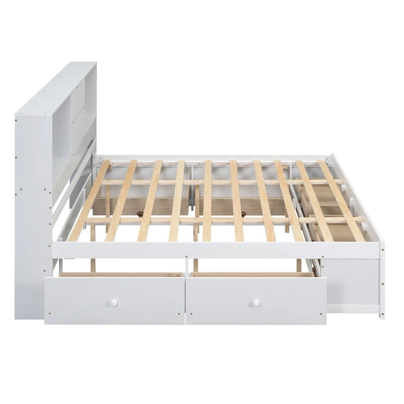 Lit plateforme queen avec tête de lit de rangement