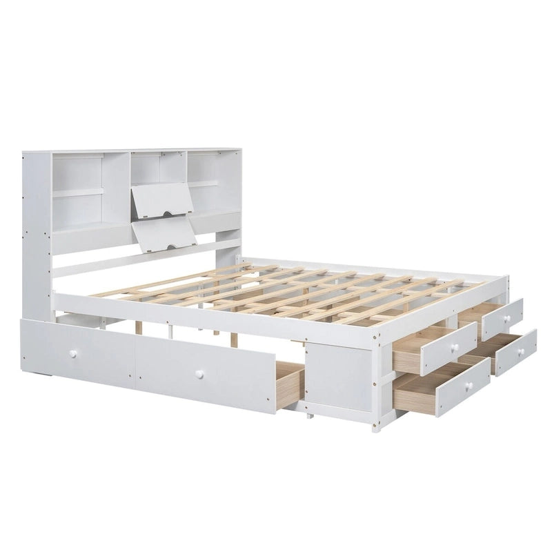 Lit plateforme queen avec tête de lit de rangement