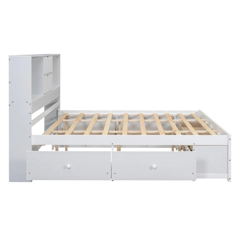 Lit plateforme queen avec tête de lit de rangement