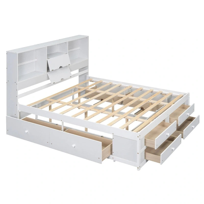 Lit plateforme queen avec tête de lit de rangement