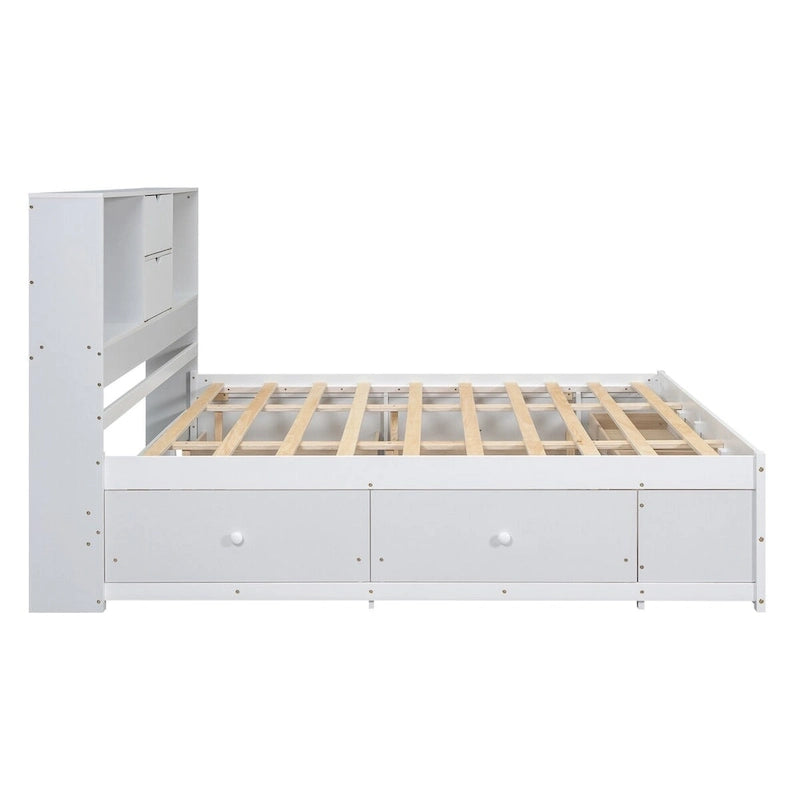 Lit plateforme queen avec tête de lit de rangement