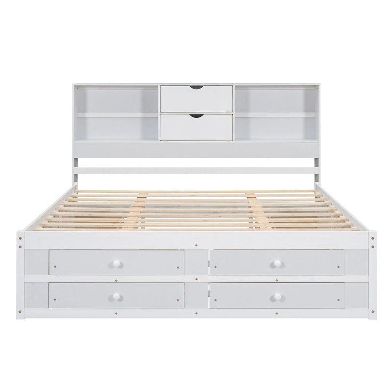 Lit plateforme queen avec tête de lit de rangement