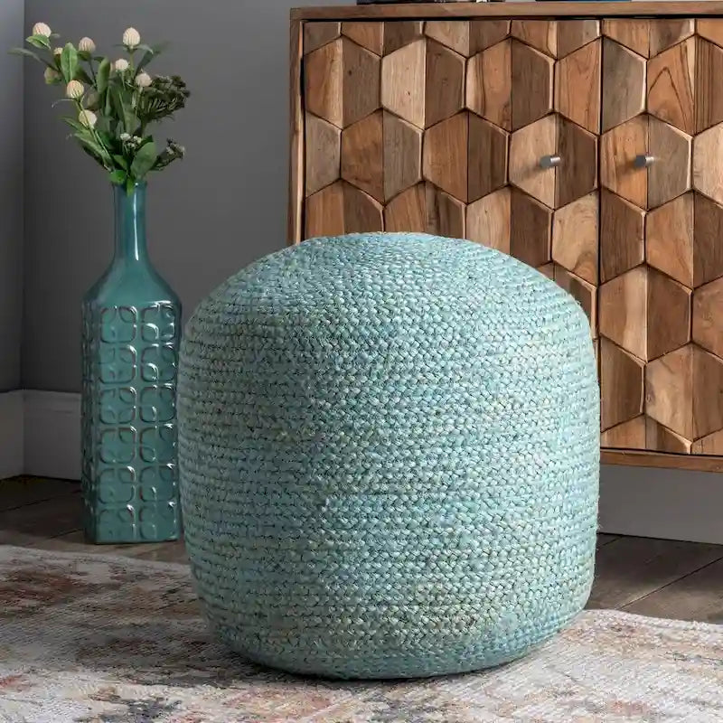 Pouf ottoman en jute tressé uni Nuloom Bristol
