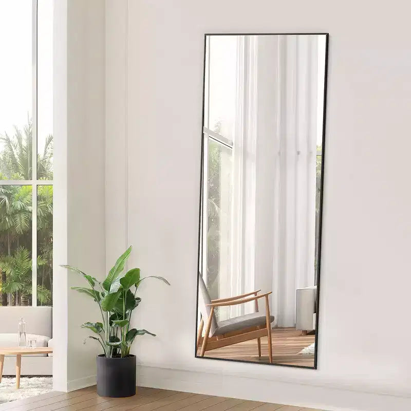 JIONJOY Miroir pleine longueur 16x59, verre HD incassable, cadre en métal, mural/sur pied pour chambre à coucher, placard, entrée