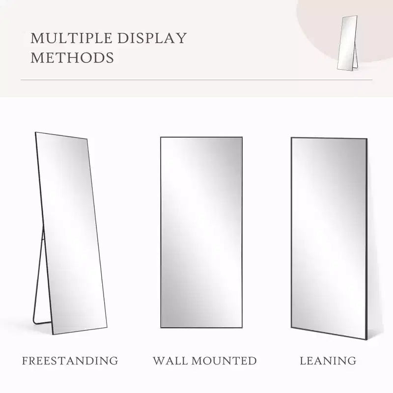 JIONJOY Miroir pleine longueur 16x59, verre HD incassable, cadre en métal, mural/sur pied pour chambre à coucher, placard, entrée