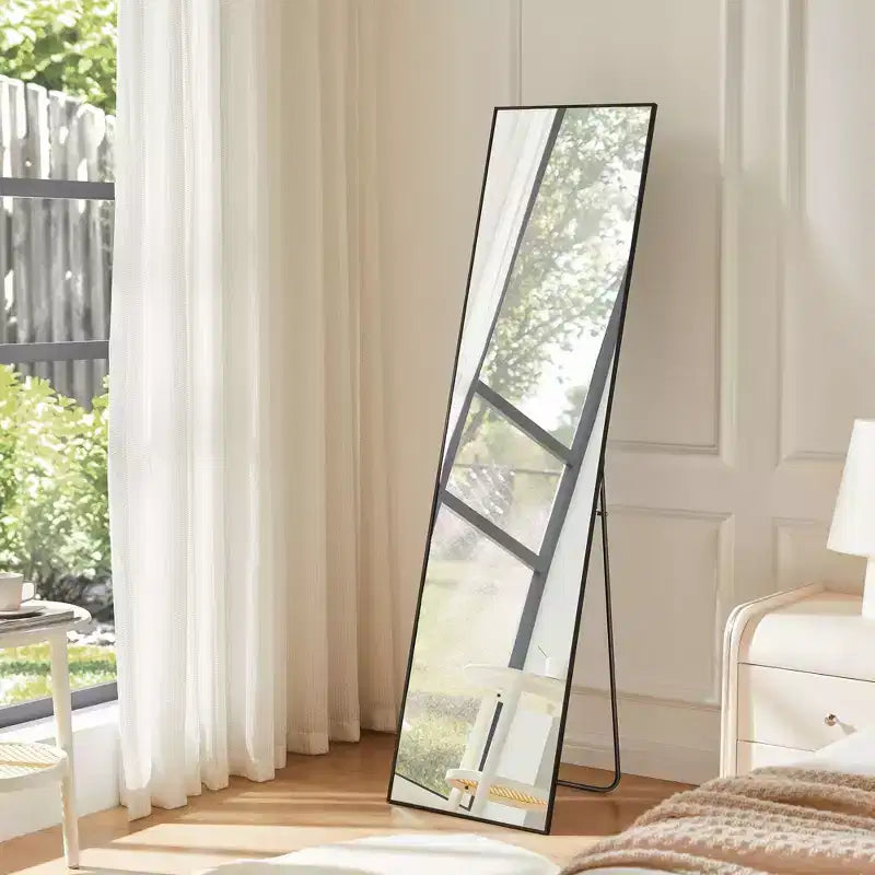 JIONJOY Miroir pleine longueur 16x59, verre HD incassable, cadre en métal, mural/sur pied pour chambre à coucher, placard, entrée