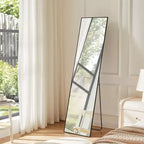 JIONJOY Miroir pleine longueur 16x59, verre HD incassable, cadre en métal, mural/sur pied pour chambre à coucher, placard, entrée