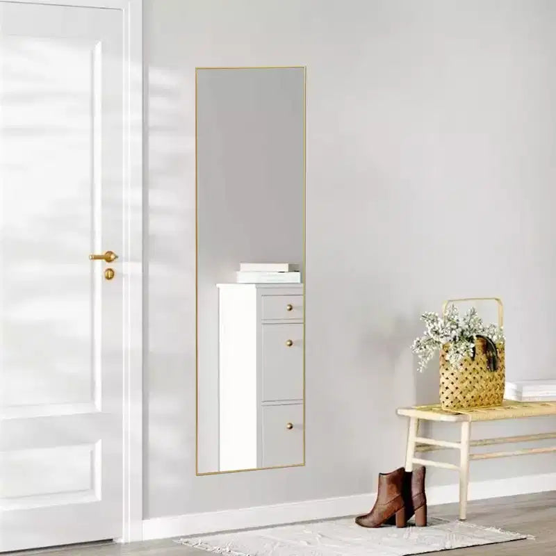 JIONJOY Miroir pleine longueur 16x59, verre HD incassable, cadre en métal, mural/sur pied pour chambre à coucher, placard, entrée
