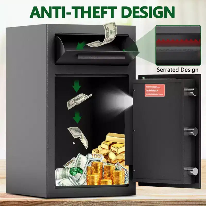 Coffre-fort de dépôt, Coffre-fort à fente pour argent antivol avec clavier numérique et clés de rechange, Coffre-fort robuste pour la maison et le bureau