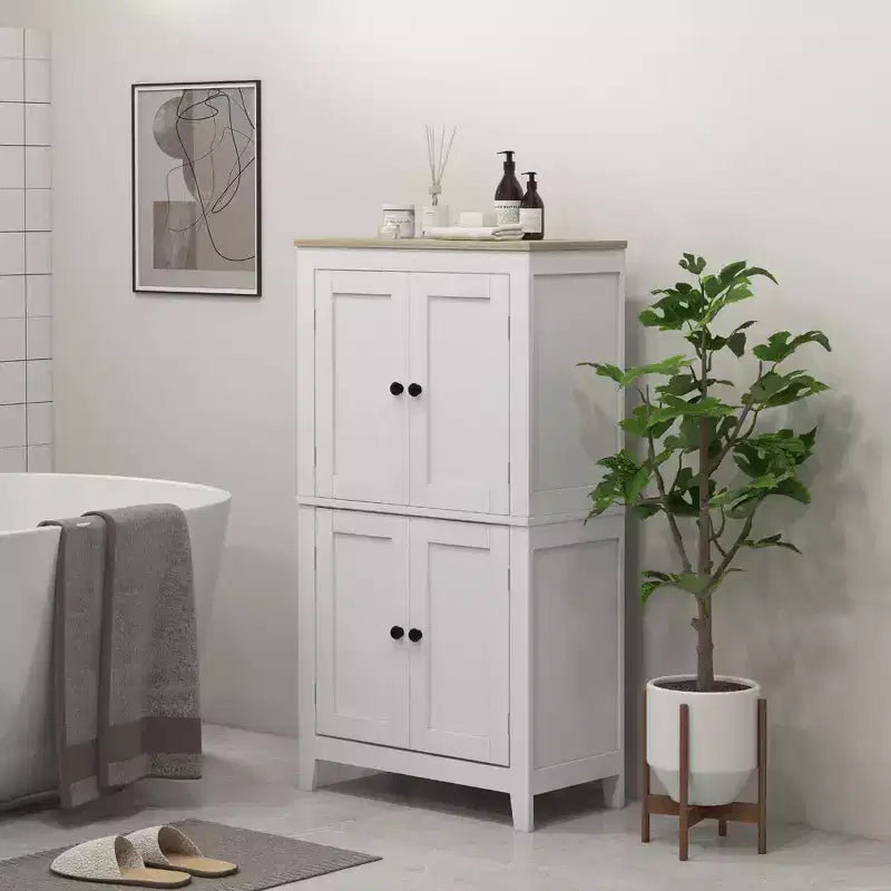 Meuble de salle de bain HOMCOM, meuble de sol de salle de bain avec étagères réglables, meuble de rangement sur pied avec portes, blanc
