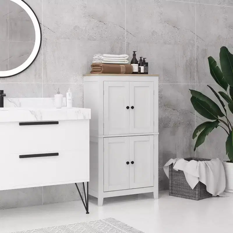 Meuble de salle de bain HOMCOM, meuble de sol de salle de bain avec étagères réglables, meuble de rangement sur pied avec portes, blanc